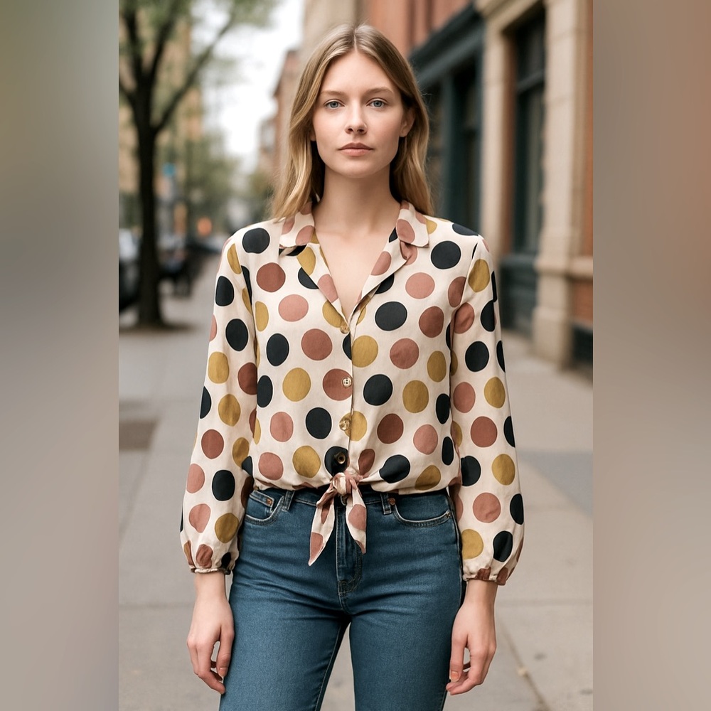 💜Harve Bernard Polka Dot Button-Up Blouse